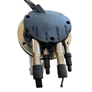 A circular electronic control module with a black top cover, silver cylindrical components, and black terminal caps, shown on a plain white background.