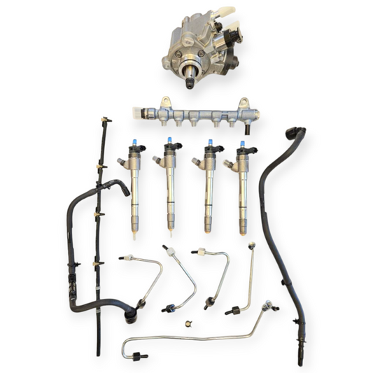 Complete DM03 Fuel System Kit for Bobcat Versahandler. Includes fuel pump, set of 4 fuel injectors, common rail and fuel lines.