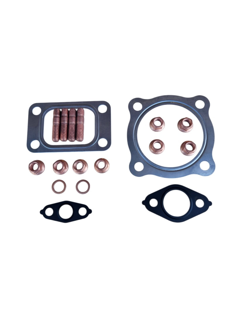 Top view of DL06P Turbo Gasket Kit – 18 pieces including studs, gaskets, nuts.