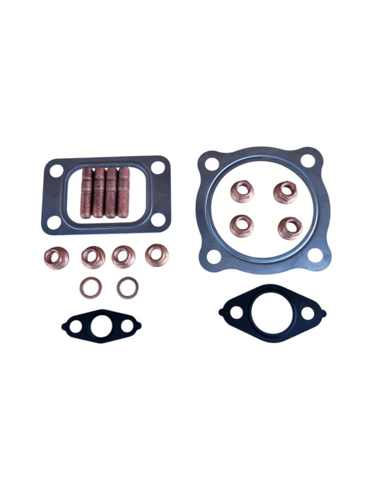 Top view of DL06P Turbo Gasket Kit – 18 pieces including studs, gaskets, nuts.